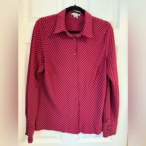 VTG Red Button Up Blouse Large Career Retro 90s Minimalist Office Secretary Top‎